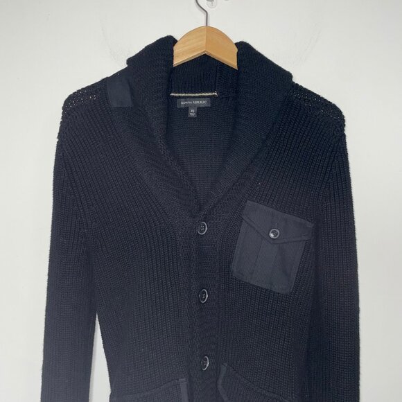 Banana Republic Men's Utility Shawl Neck Cardigan Knit Sweater Black XS Cotton - Picture 12 of 13